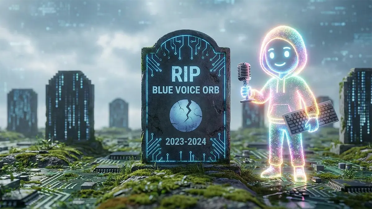 Ein Grabstein mit dem blauen Voice Orb von ChatGPT